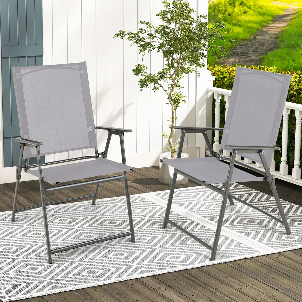 Costway 4pcs Patio Folding Portable Dining Chairs Metal Frame Armrests Garden Black