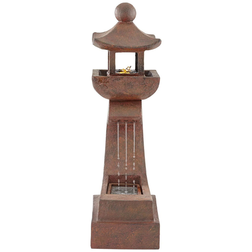 Pagoda 31" High Large Zen Japanese Indoor Outdoor Decor Rust Stone Floor Fountain with Light LED Outside