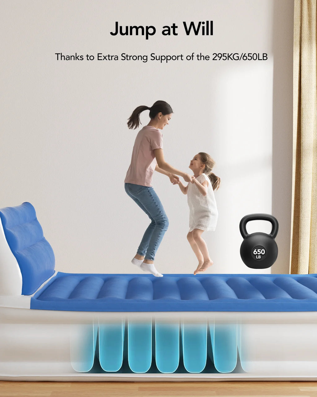 iDOO Full Headboard Air Mattress, 15" Inflatable Bed with Built-in Pump, 700lbs Max