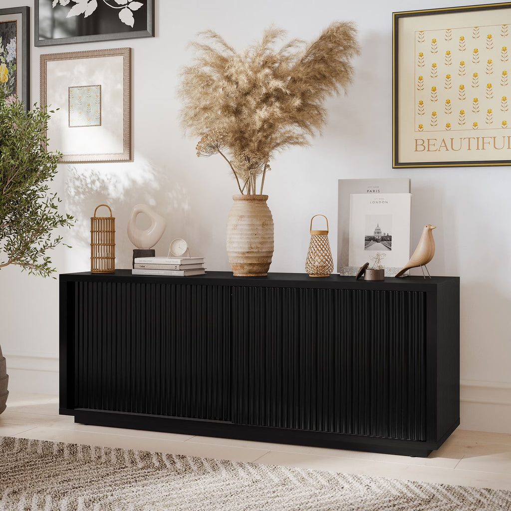Beautiful Fluted TV Stand for TVs up to 70 by Drew Barrymore, Rich Black Finish