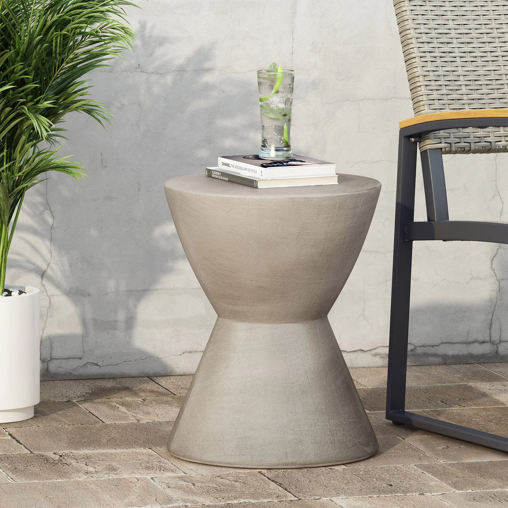 GDF Studio Attola Outdoor Lightweight Concrete Side Table, Light Gray