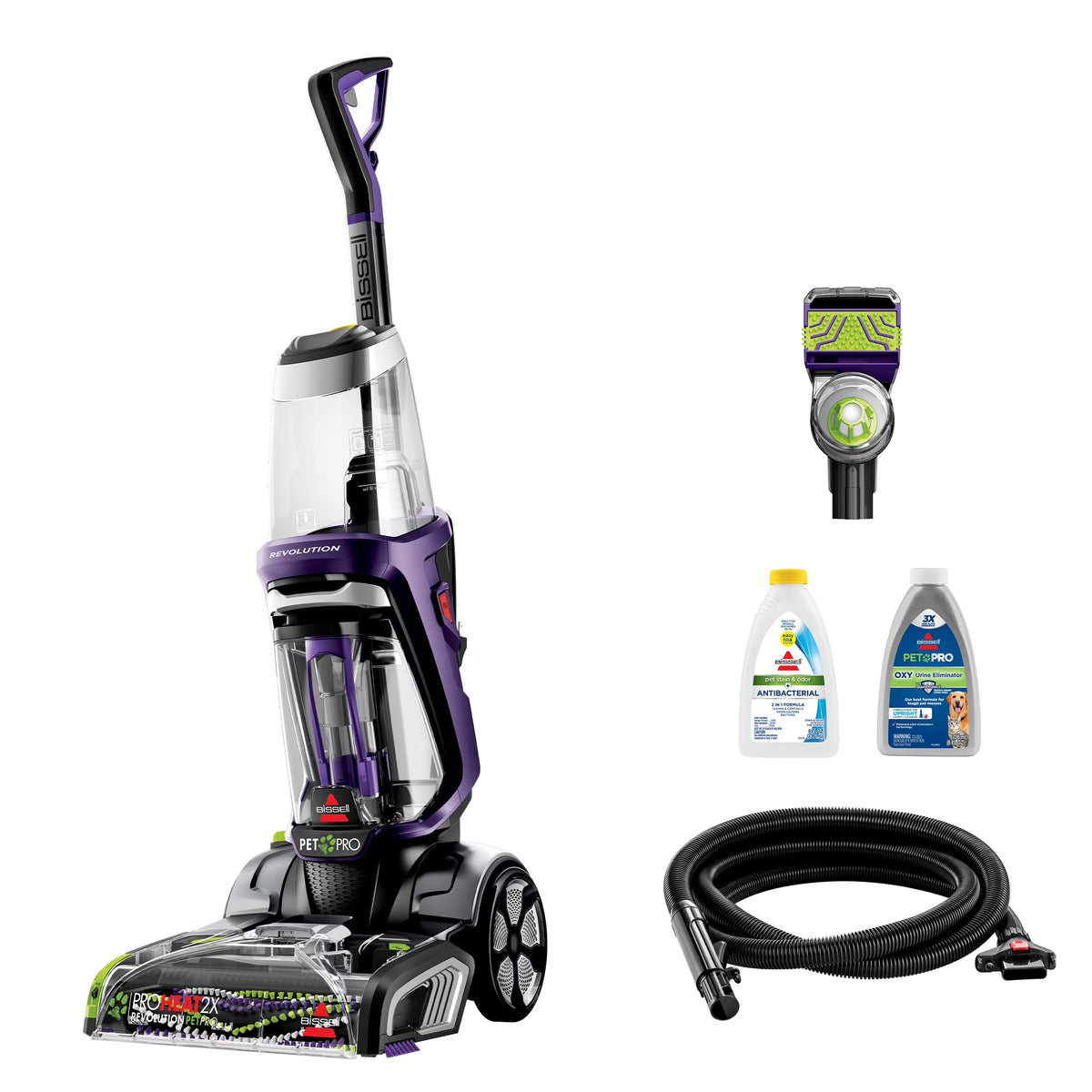 BISSELL ProHeat 2X Revolution Pet Pro Upright Deep Cleaner, for Carpets and Upholstery, TurboStrength Motor Technology, 3 Cleaning Modes, Heatwave Technology, 3586, Purple