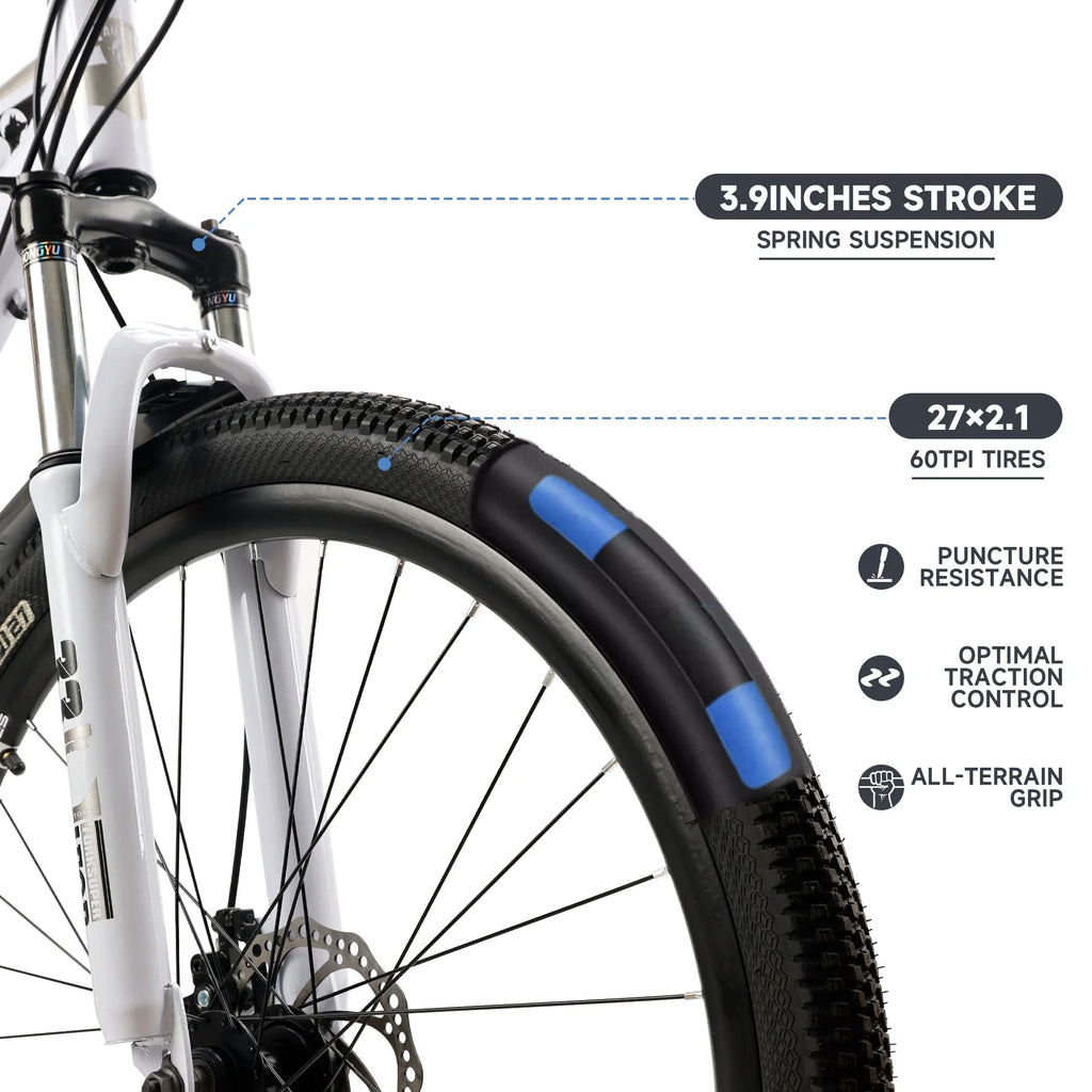 ARTUDATECH 27.5 Inch Mountain Bike, Shimano 21 Speed,  Dual Disc Brake Bike for Men Womens Adult, Full Suspension Bicycle