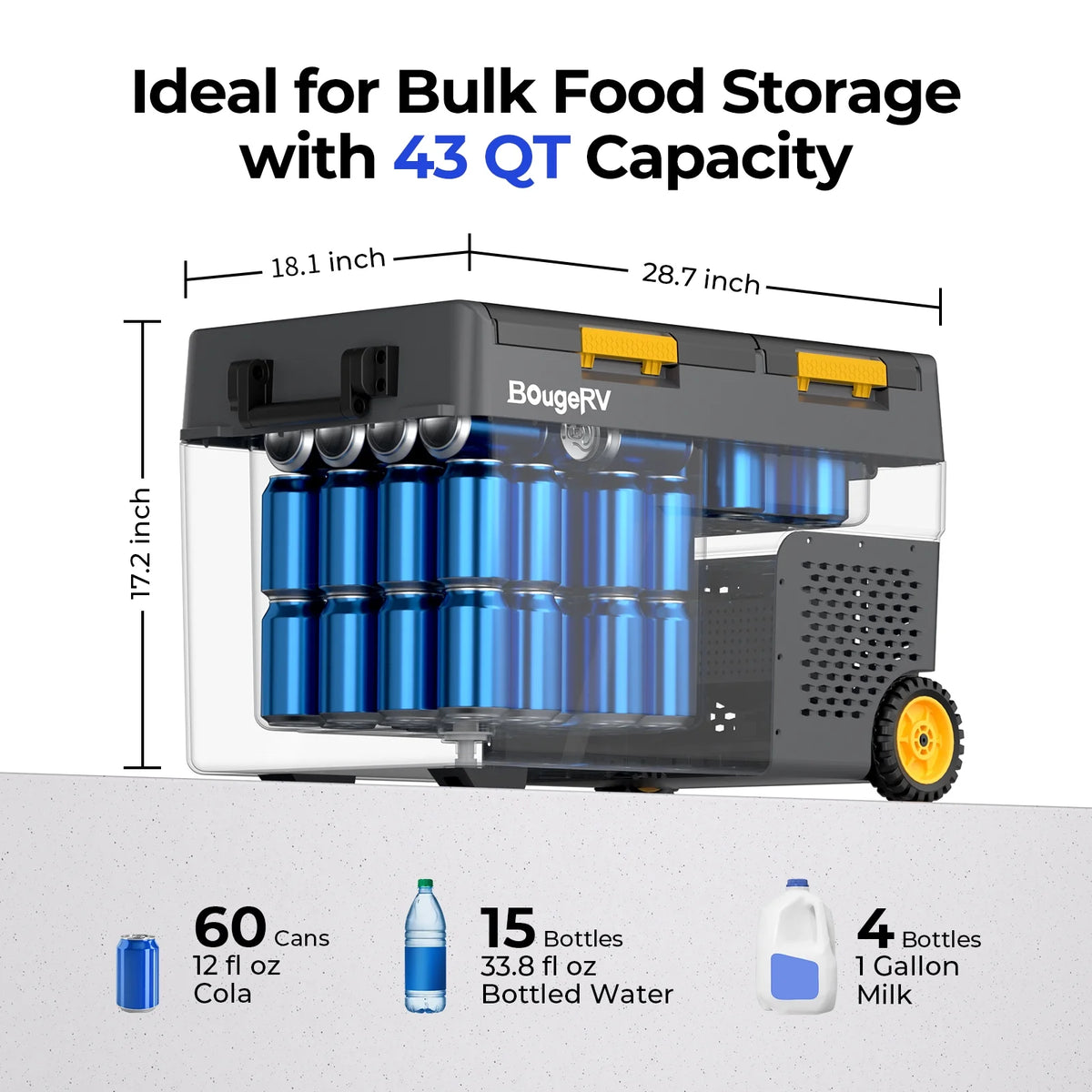 BougeRV Car Refrigerator 61QT Dual Zone, 12 Volt Portable Freezer Fridge with Wheels, APP Control Compressor Refrigerator 12V/24V DC for RV Truck Vehicle Boat Outdoor Travel Camping Trip Use