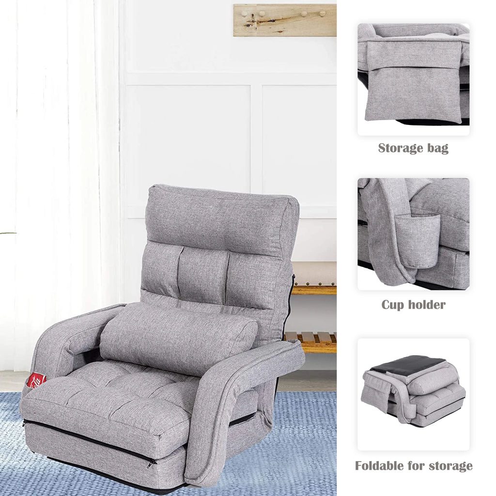 Prime Garden Floor Chair 6-Position Folding Gaming Chair for Meditation Indoor, Light Gray