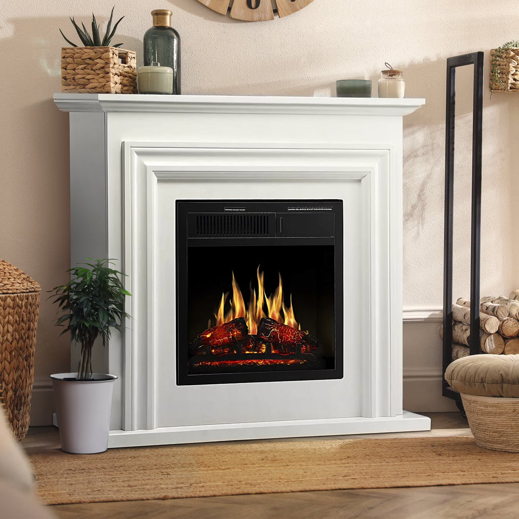 Electactic Electric Fireplace, Free Standing Fireplace, with Remote Control, Adjustable LED Flame, 750W/1500W -White
