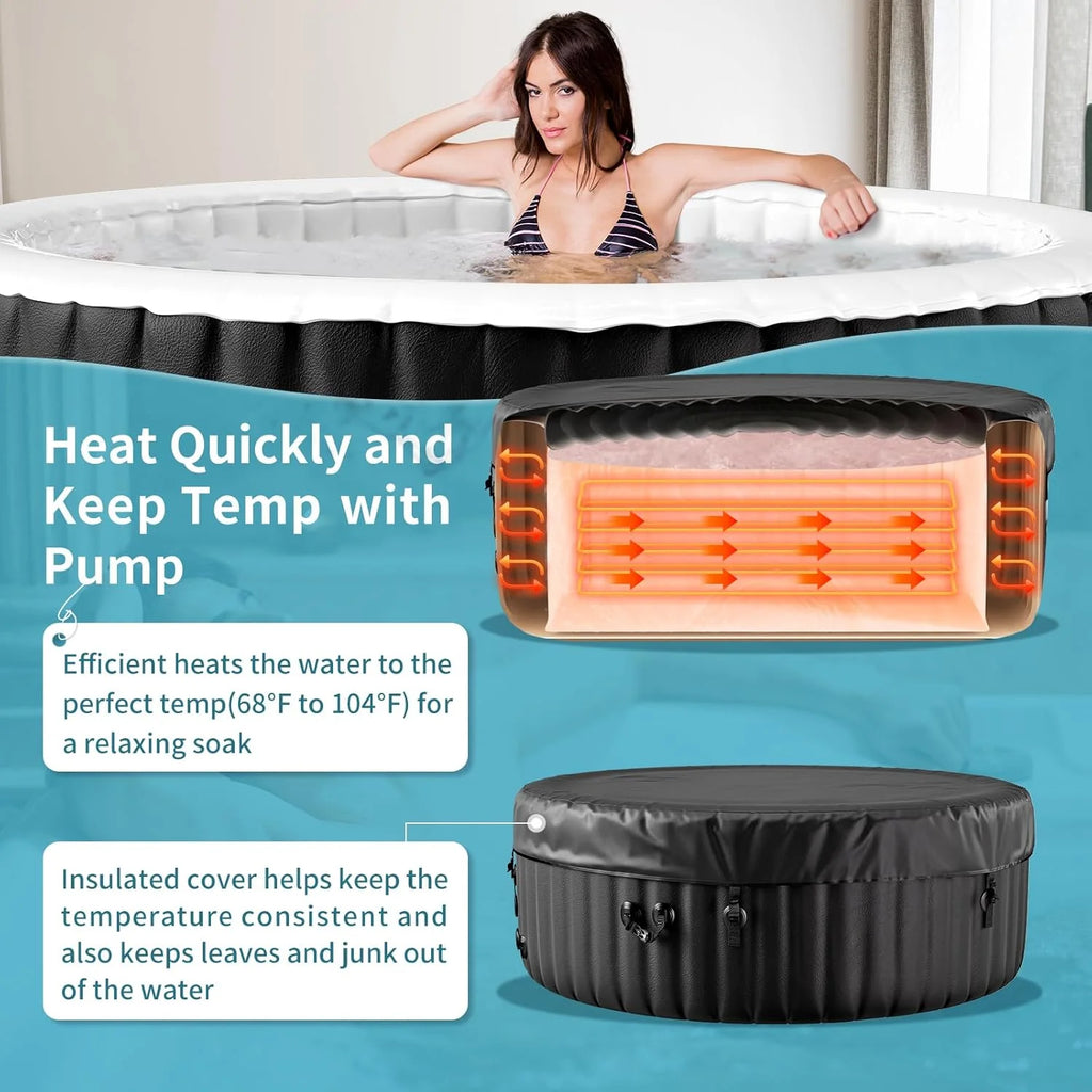 4-6 Person Inflatable Hot Tub, Large Polygon Portable Blow up Hot Tub, Leak-Proof PVC Outdoor Spa with 130 Air Jets, Insulated Cover and Heater Pump, 77 X 77 X 25