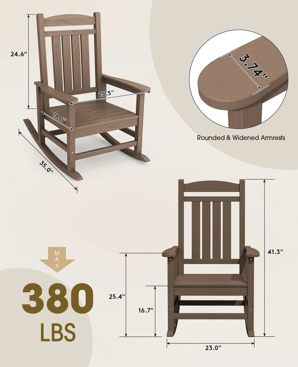 KINGYES Outdoor Rocking Chair Set of 2, HDPE Patio Rocking Chair, Heavy Duty Front Porch Rocker, Navy