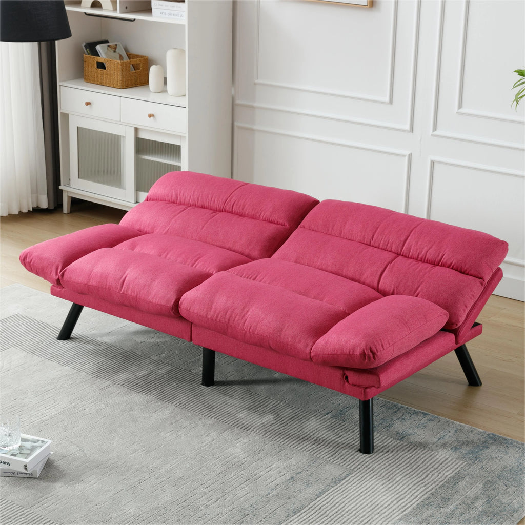 Memory Foam Futon,Convertible Futon Sofa Bed with Adjustable Armrests,Upholstered Futon Couch Sleeper Sofa for Compact Small Space,Rose Red
