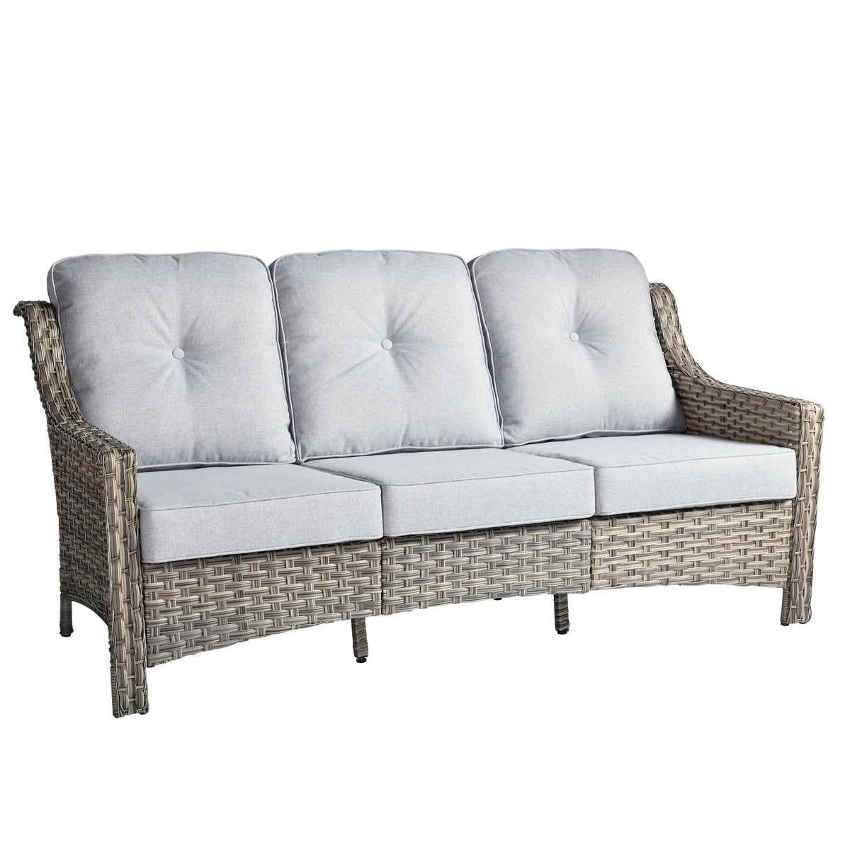 Ovios Outdoor Patio Sofa 3-Seater with Cushions All-Weather Wicker Rattan Couch for Garden, Porch, or Backyard