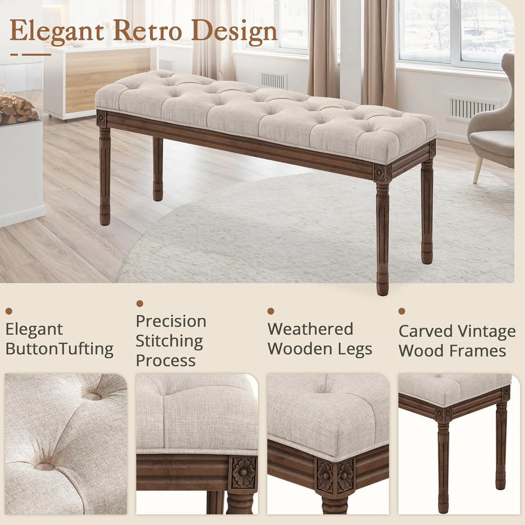 Dycanpo 44'' End of Bed Bench, Vintage Upholstered Bench for Entryway, Wheat