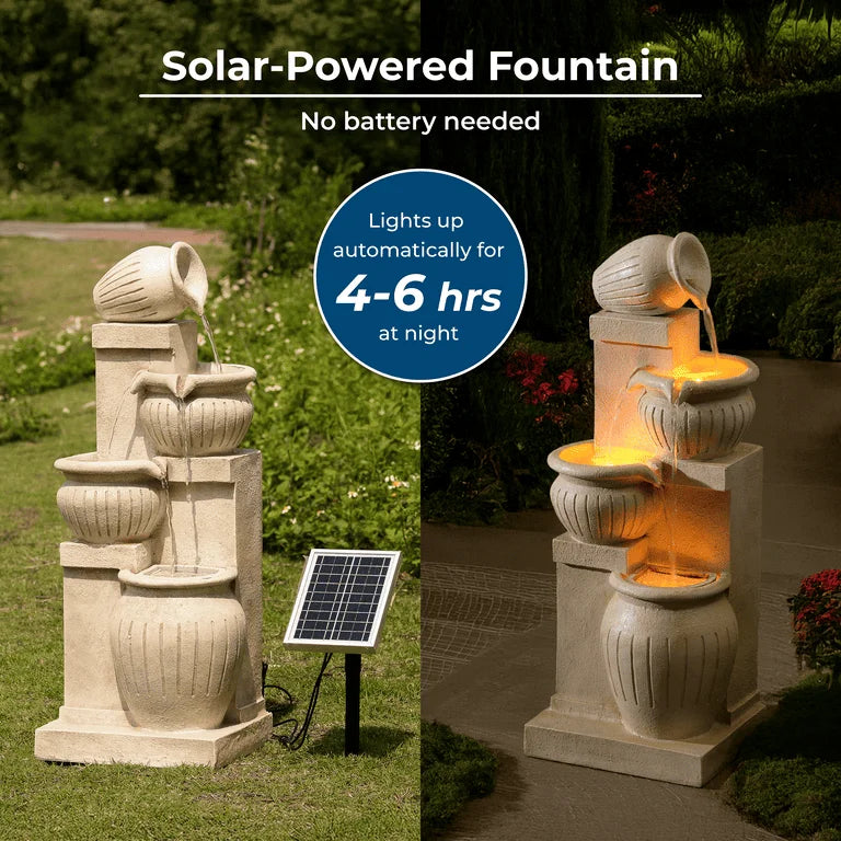 Teamson Home Outdoor Water Fountain with Lights 4-Tier Cascading Bowl Design with LED Light & Solar Pump, Solar-Powered Water Fountain Outdoor Garden, Yard, or Patio Dcor, Navy Blue