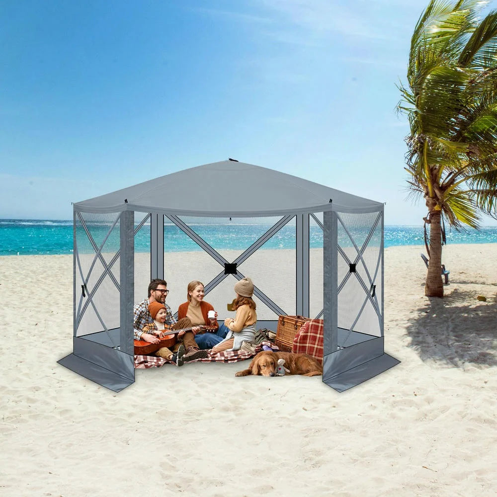 GVN Backyard Garden Canopy, Camping Canopy Screen Tent,12' x 12' Outdoor Pop-Up Camping Canopy