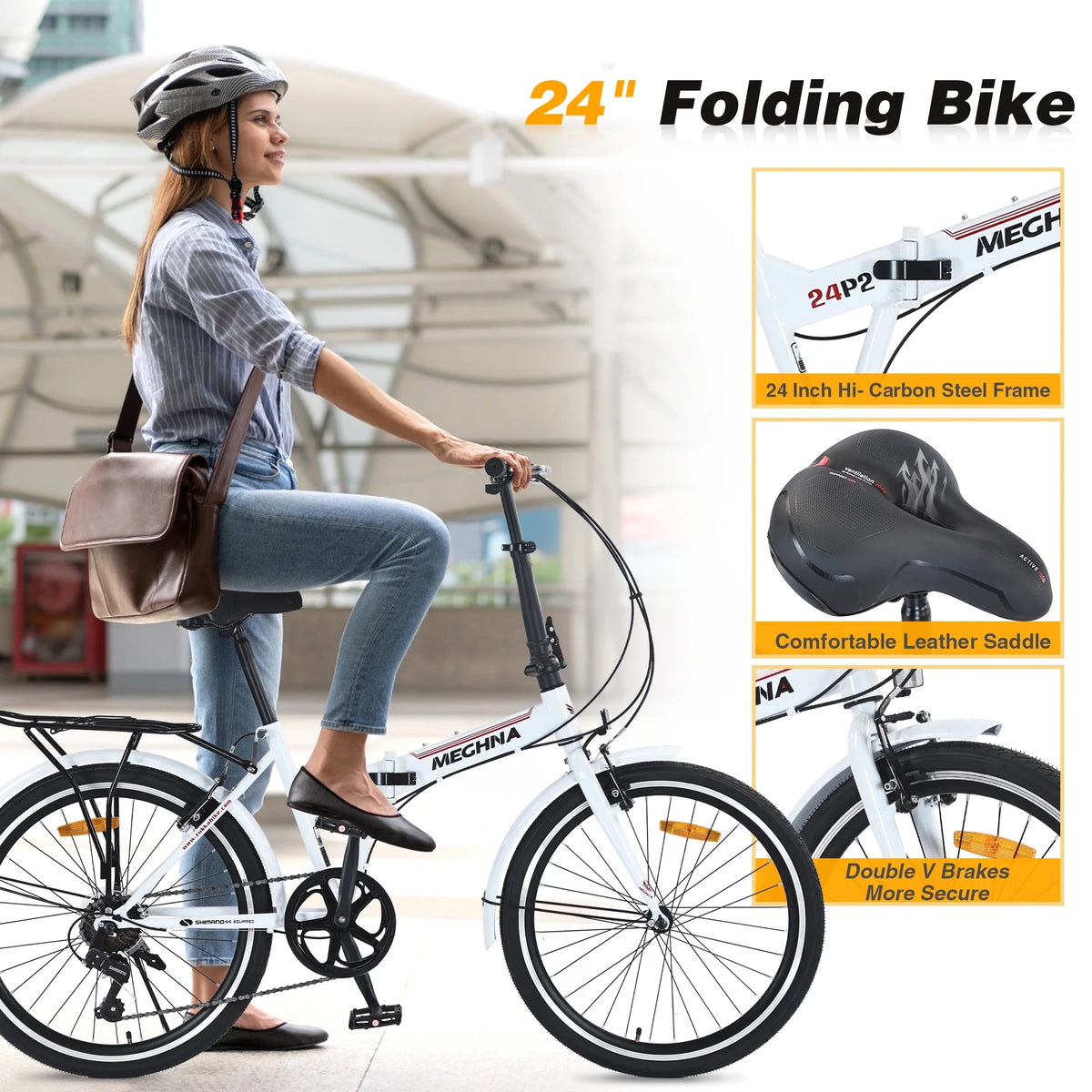 Meghna 24 inch Folding Bike 7 Speed V Brake City Commuter for Men Women Daily Commuting Black