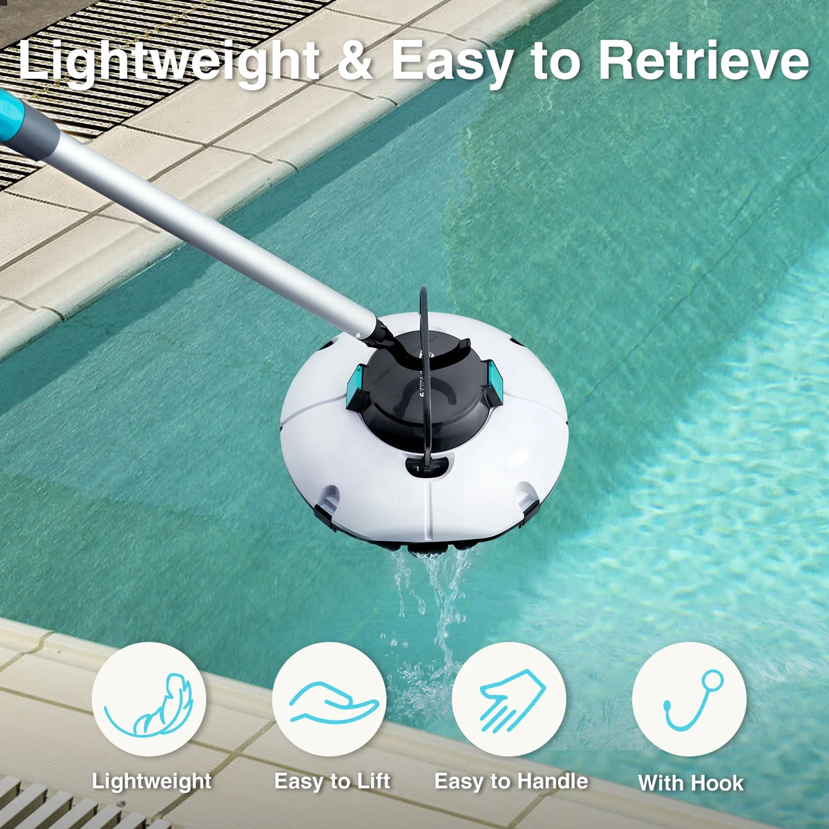 (2025 Upgrade) Cordless Robotic Pool Cleaner, Winny Pool Cleaner Automatic Pool Vacuum with Dual Filters, 80 Mins Runtime, Ideal for Flat Above Pools Up to 645 Sq.Ft (White and Blue)