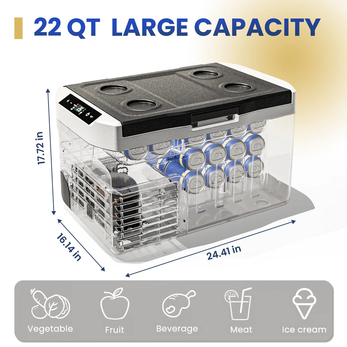 Simzlife 12 Volt Car Refrigerator 22 Quart Portable Fridge Freezer Compressor Cooler 12/24V DC 110~240 Volt AC for Truck Van RV Camper SUV Travel Camping Road Trips