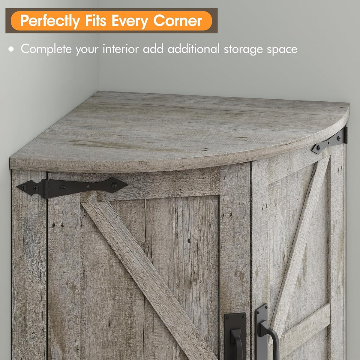 Vabches Farmhouse 64.8'' Tall Corner Cabinet with 4 Doors and 5 Storage Shelves for Kitchen, Living Room, White