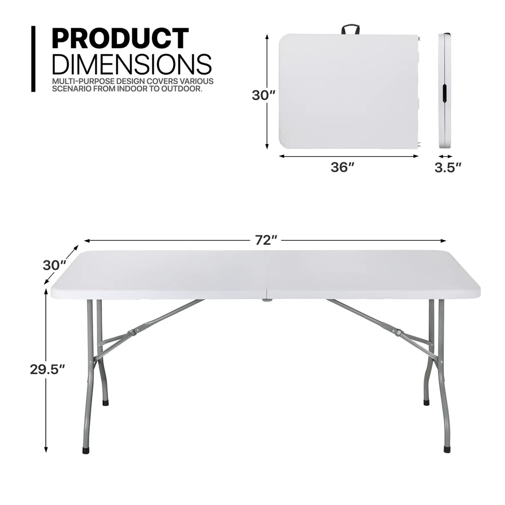 Magshion 11 Pieces 6 Ft Plastic Foldable Card Table and Chair Set Portable Folding Table with Handle Picnic Desk and Folding Chairs with Backrest, Black