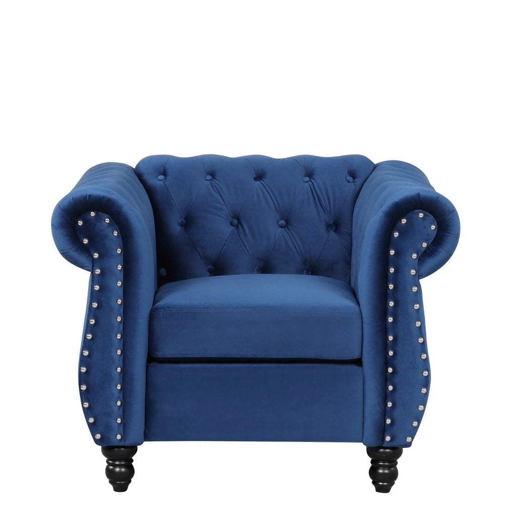 Classic 3 Seater Button Tufted Sofa, Upholstered Couch with Nailhead Rolled Arms Removable Cushions for Living Room Office Bedroom