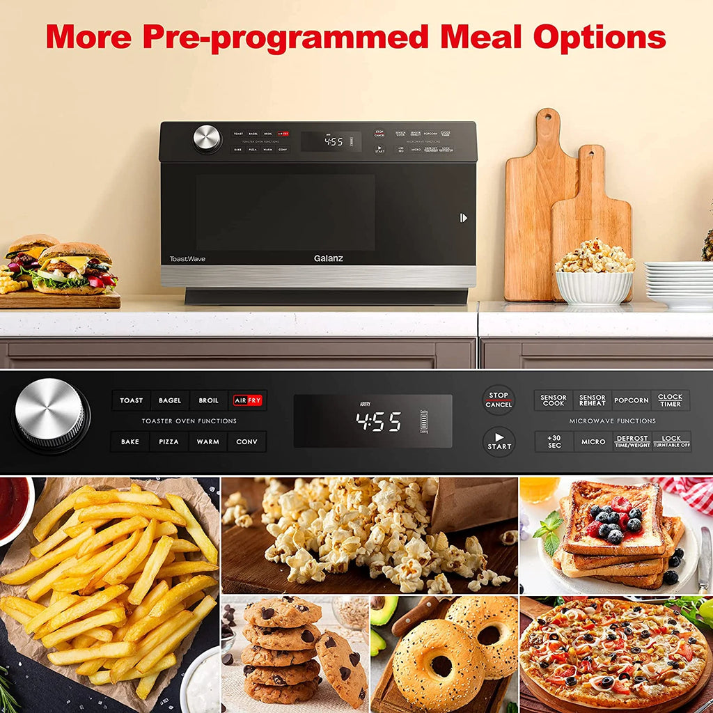 Galanz  4-in-1 ToastWave with TotalFry 360, Convection, Microwave, Toaster Oven, Air Fryer, 1000W,1.2 Cu.Ft, LCD Display, Cook, Sensor Reheat, Stainless Steel