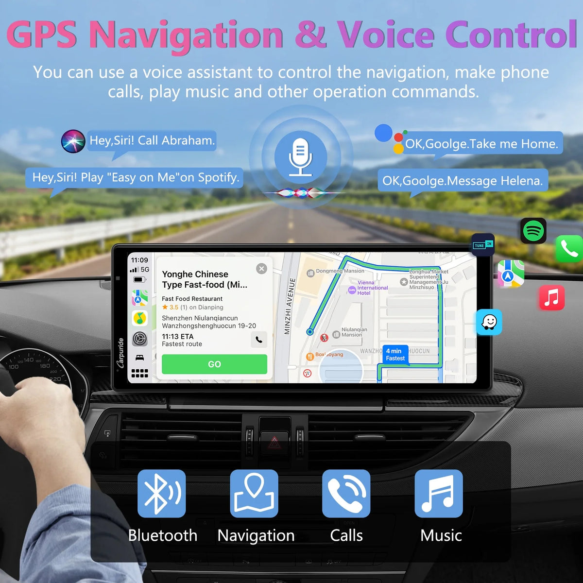Carpuride Wireless Carplay Android Auto with 4K Front Dash Cam  1080P Rear Cam,10.26" HD IPS Touch