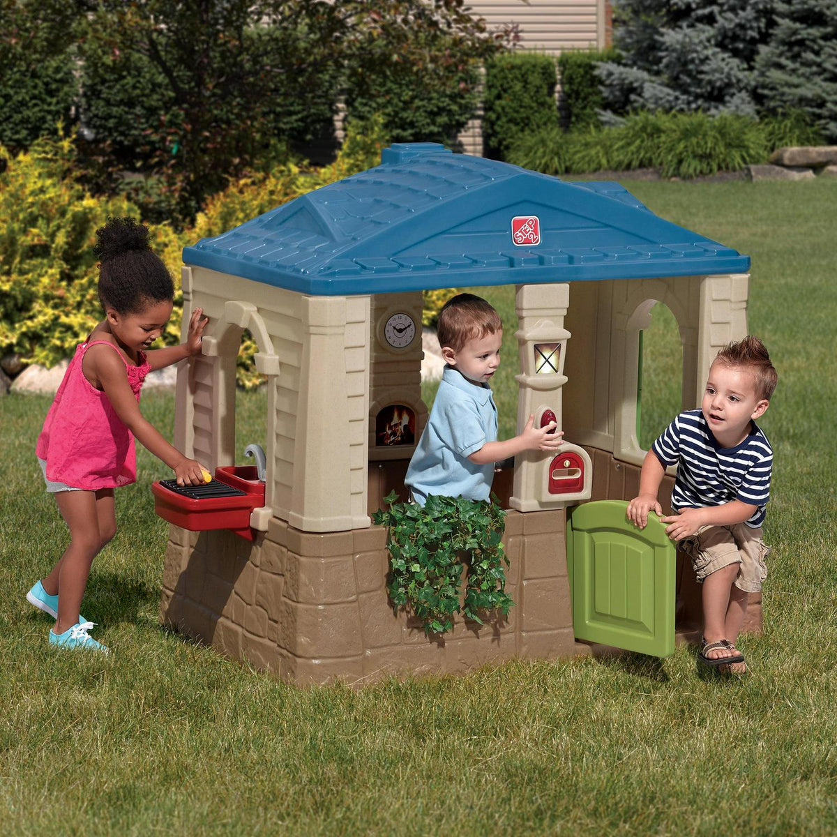 Step2 Happy Home Cottage &amp; Grill Brown Playhouse Plastic Kids Outdoor Toys