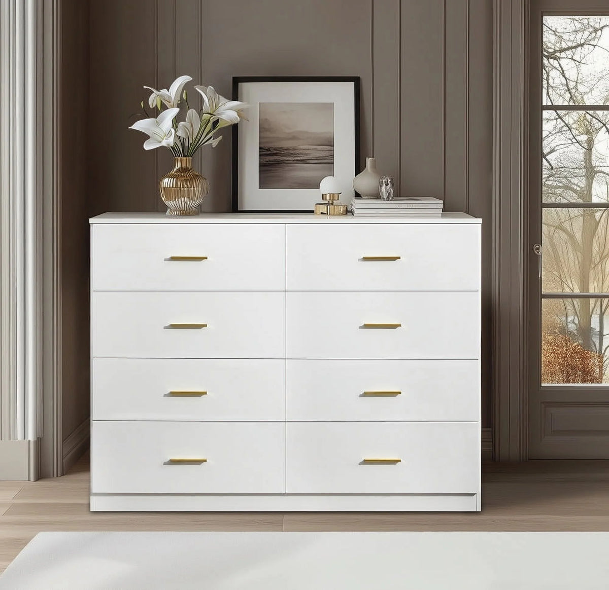 Aukfa Wood 9 Drawer Dresser for Bedroom, Long Chest of 9 Drawers TV Stand,Walnut