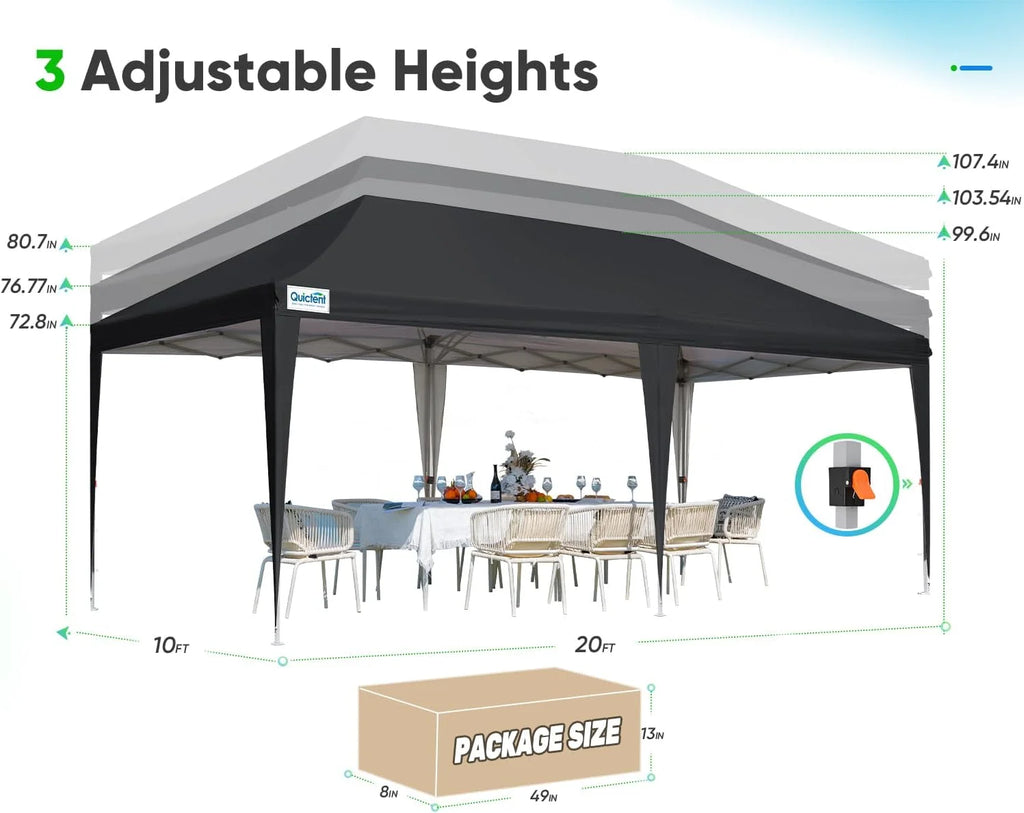 Quictent 10x20ft Easy Pop up Canopy Tent Instant Outdoor Canopy Shelter Folding Party Tent, White