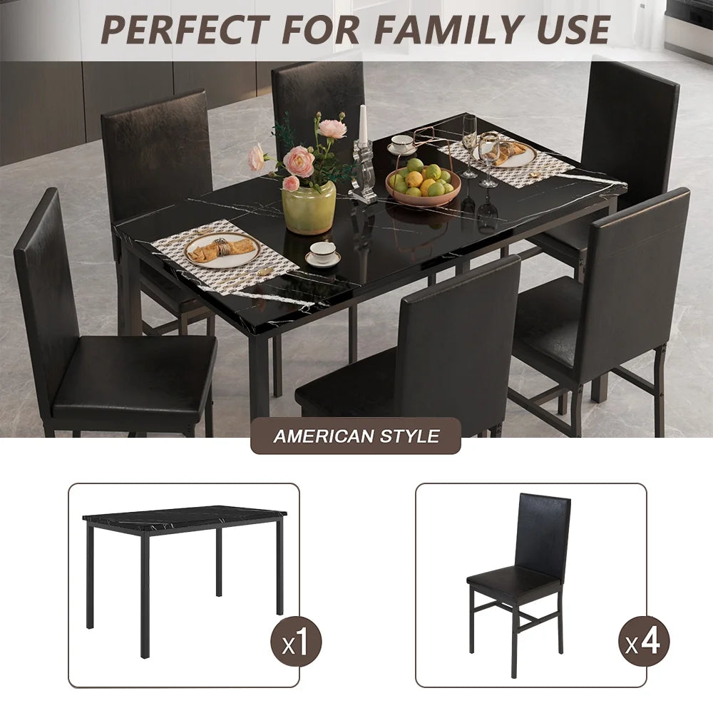 Dining Table with 6 High-back Upholstered Chairs, Modern Dinette Set, Dining Table and Chairs Set for 6 Persons, Small Home Kitchen Dining Table Set, Ideal for Apartment Breakfast Nook Bar, B1470