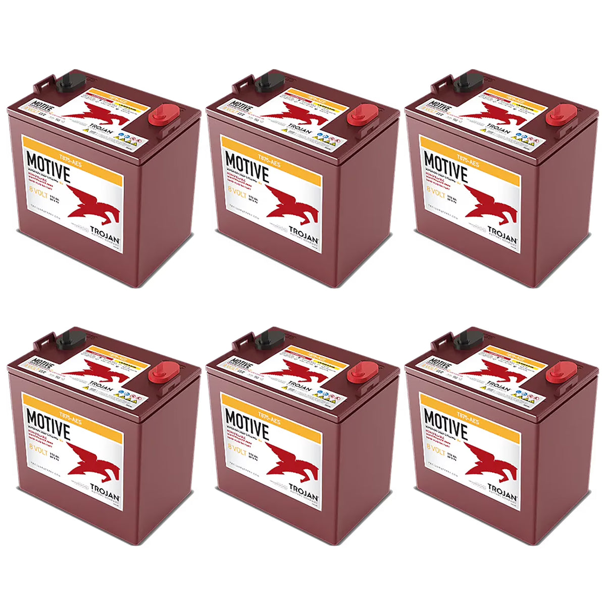 6 Pack of Trojan T875-AES 8V Superior Deep Cycling VRLA AGM Batteries