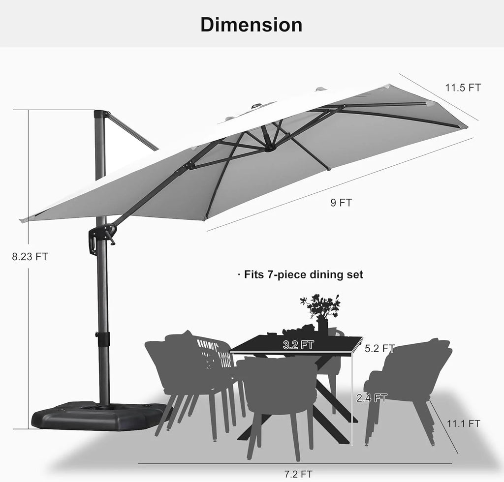 PURPLE LEAF 8x8 Ft Cantilever Umbrella Square Outdoor Patio Umbrella Large Offset Hanging Umbrella Aluminum Umbrella with 360°Rotation Adjustable Garden Pool Umbrella,Beige
