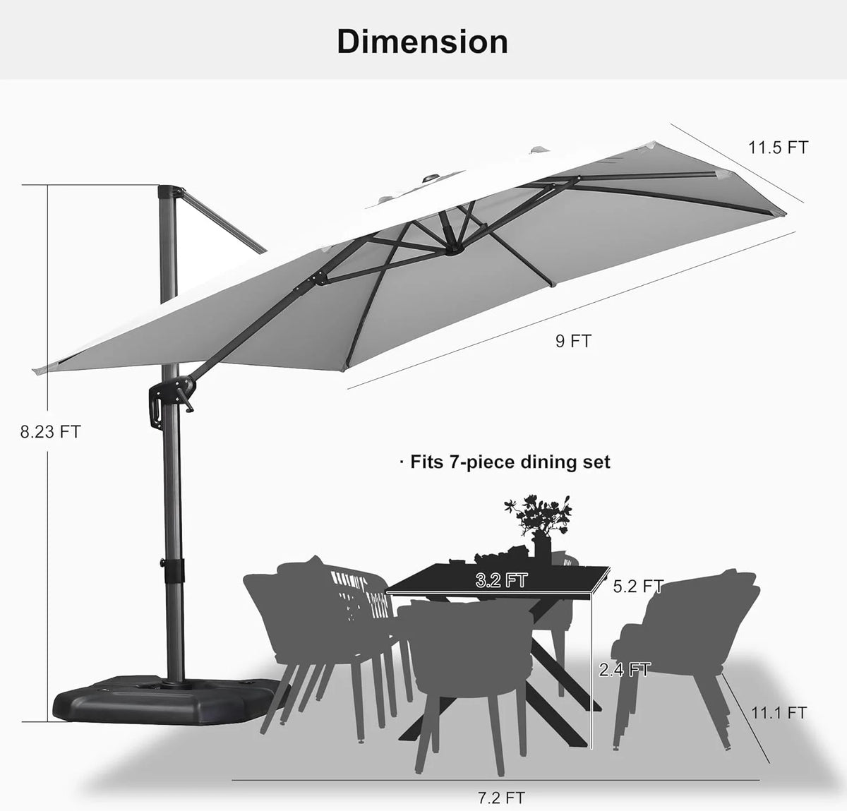 PURPLE LEAF 8x8 Ft Cantilever Umbrella Square Outdoor Patio Umbrella Large Offset Hanging Umbrella Aluminum Umbrella with 360°Rotation Adjustable Garden Pool Umbrella,Beige