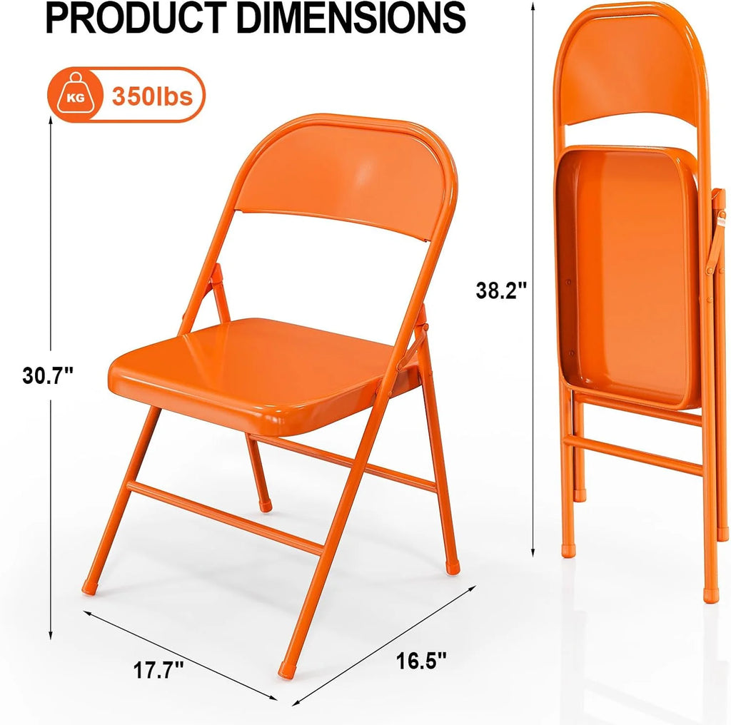 VINGLI Folding Chairs All Steel Metal Frame, Capacity 350 lbs, Durable Portable and Versatile for Indoor Outdoor Use, Black, Set of 8