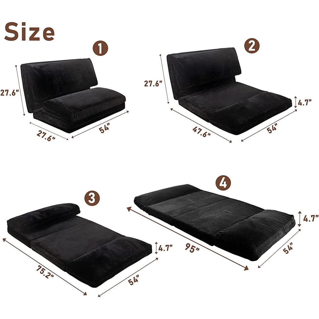 Folding Sofa Bed,Extra Thick and Long Fluffy 4 Position Convertible Flip Lounge Chair,Foam Filling Folding Matress Sofa Bean Bag with Washable Cover,Grey,39x95 Inch