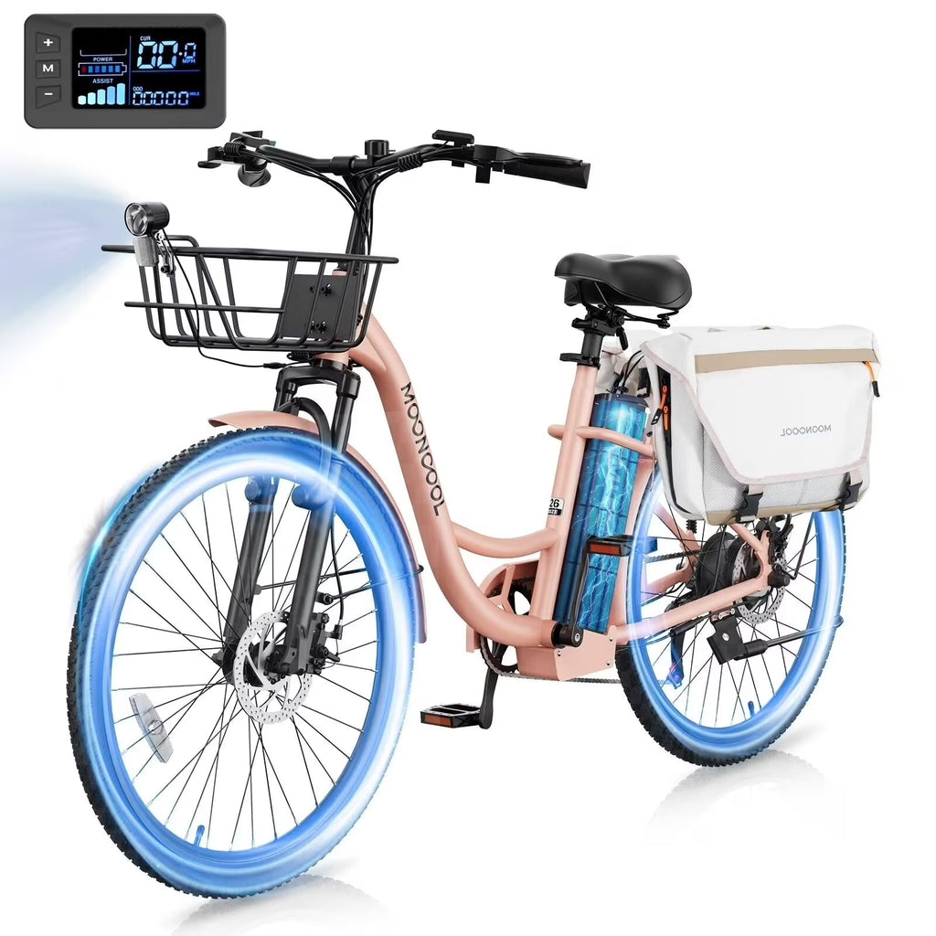 MOONCOOL Electric Bicycle for Adults 350W , 7-Speed Ebike with 36V 10.4Ah Removable Battery 40 Miles Range , 20 mph Electric Commuter Bike for Women Men, Certified to UL 2849 by SGS