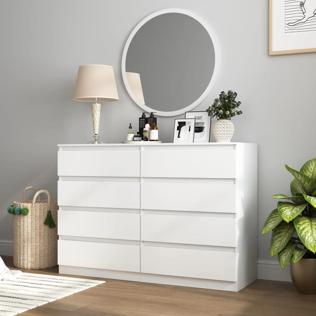 Resenkos Mid Century Modern 8 Drawer Dresser for Bedroom with Hidden Handle White