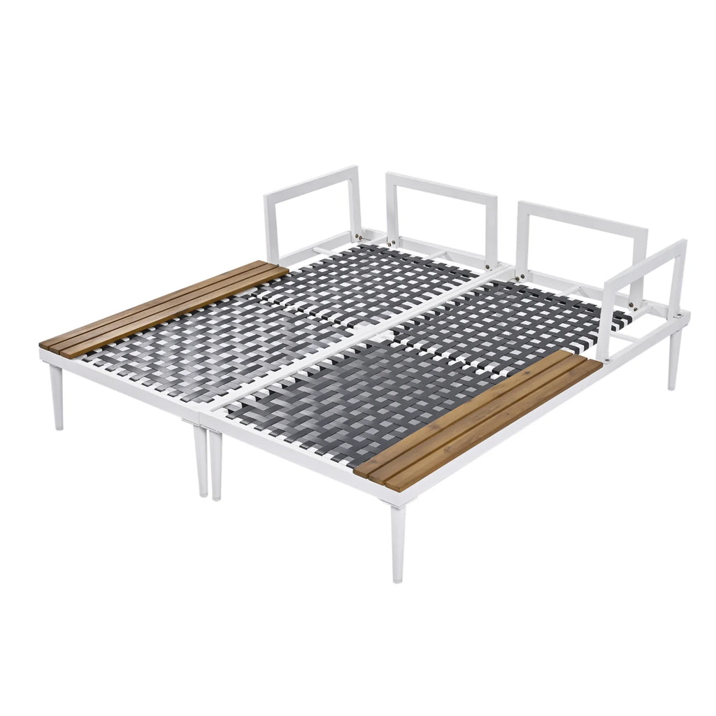 Harper & Bright Designs Patio Outdoor Metal Daybed for 2, All Weather Outdoor Chaise Lounges Reclining Chairs with Wood Topped Side Spaces for Drinks for Poolside Balcony Deck, Gray