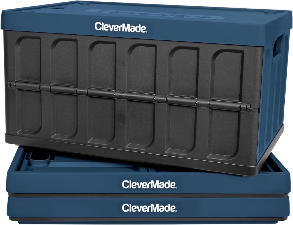 CleverMade 3 Pack Stackable Collapsible Storage Bin with Lids - 16 Gal Ocean