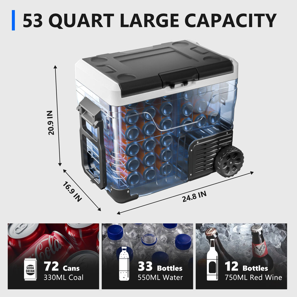 Simzlife 12V Car Refrigerator, 37QT Electric Cooler DC/AC, -4 ~68, RV Freezer Fridge Cooler with Wheels & 2 Baskets