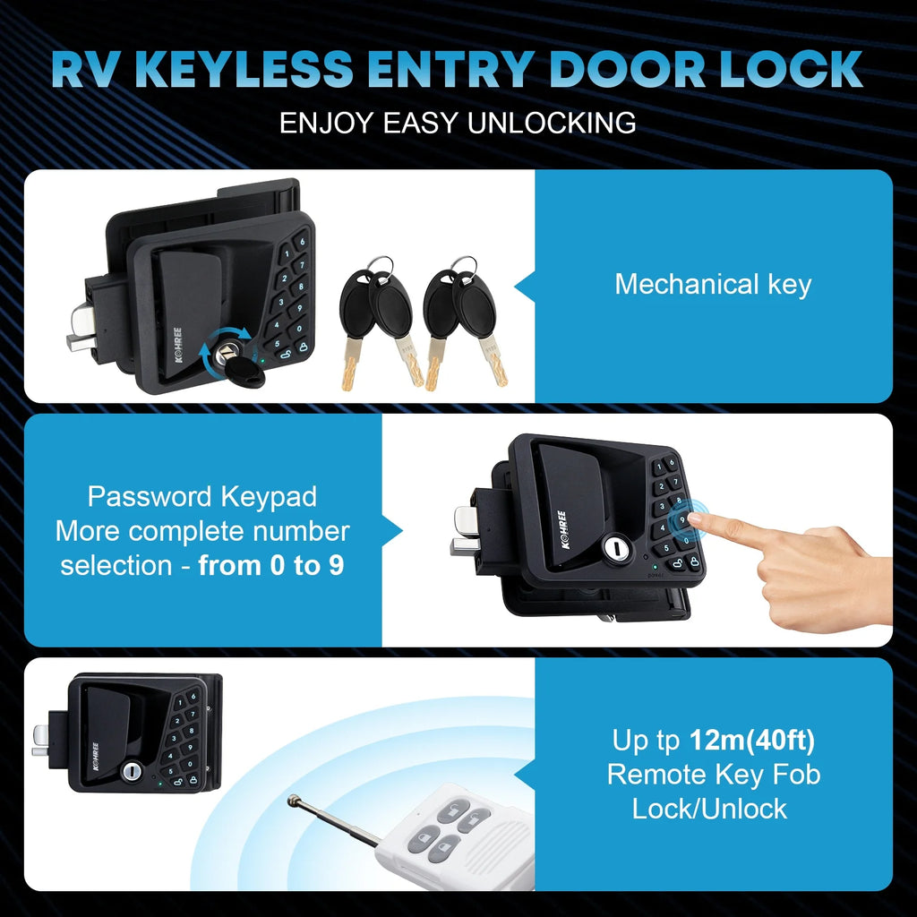 Kohree RV Door Lock Keyless Entry, RV Door Locks Replacement with Keypad and Remote for Trailer Camper RV Travel Trailer Door Latch