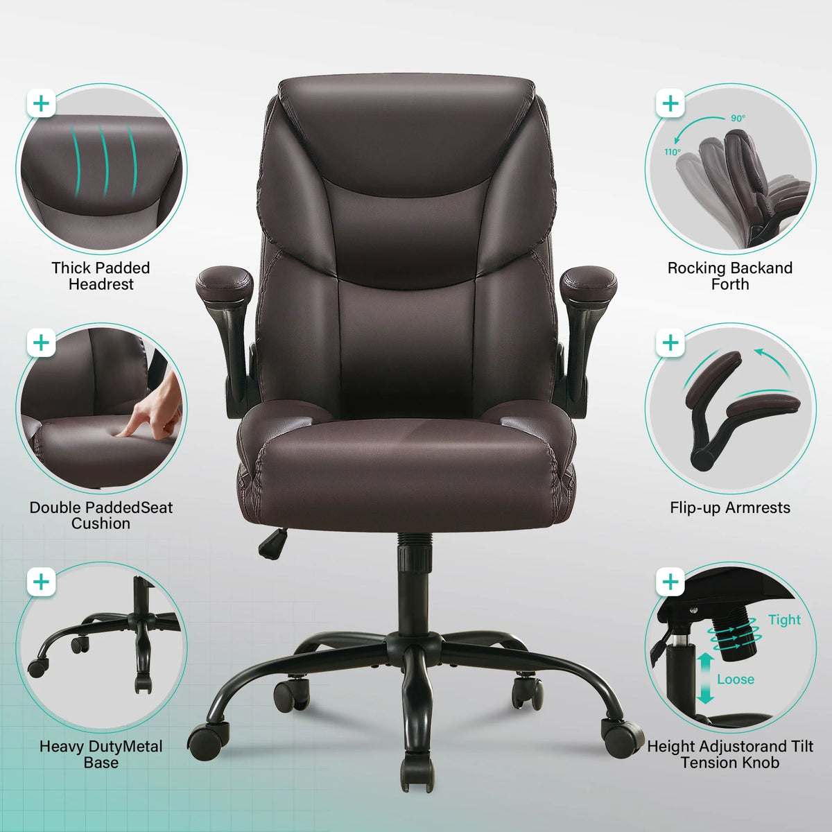 JONPONY Big and Tall Office Chair Wide Seat Ergonomic Computer Desk Chair High Back Executive Leather Chair Adjustable Task Chair Lumbar Back Support 8 Hours Heavy Duty Design,Black