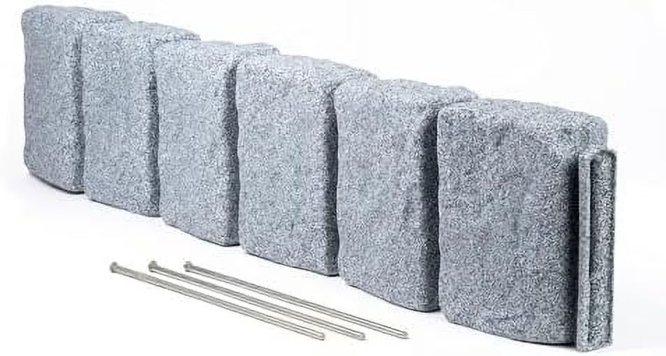 Beuta Landscape Edging | Garden Edging Border | Faux Stone Block XL for Lawn Edging, Flower Beds & Yard Edging 1 Pack | Each Section Has 6 Blocks 48" L x 4" W x 9.5" H | 3 Spikes | Sandstone