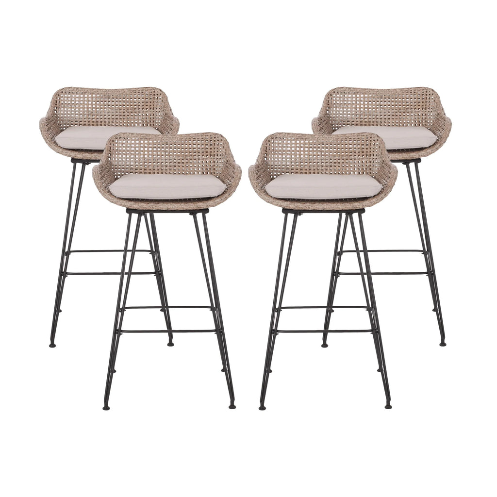 Verano Wicker and Metal Outdoor Barstools with Cushion, Set of 4, Mixed Brown and Beige