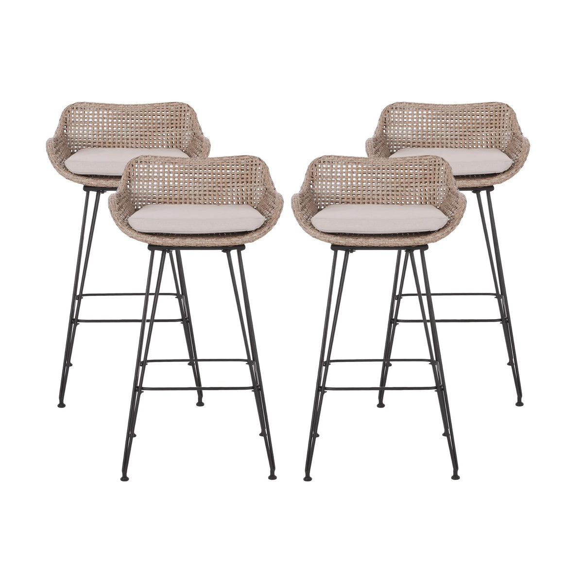 Verano Wicker and Metal Outdoor Barstools with Cushion, Set of 4, Mixed Brown and Beige