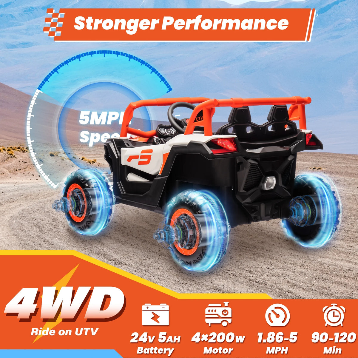 Joyracer 4WD 24 Volt Ride on Toys, 2 Seater Power Car wheels UTV with 800W Motors, Remote Control, Bluetooth Music, Spring Suspension, LED Light, Pink