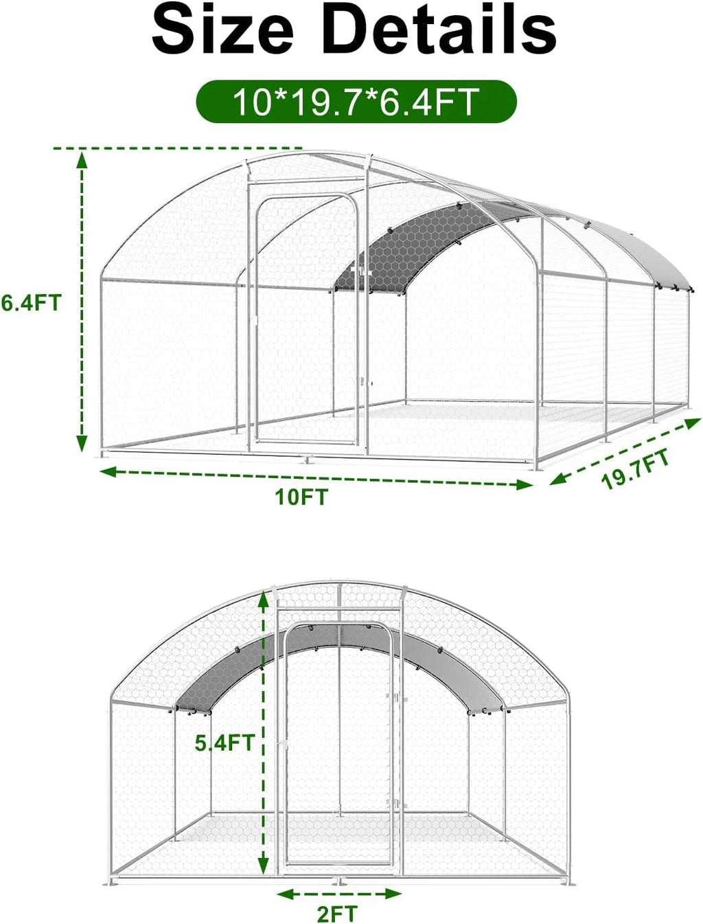 Large Metal Chicken Coop Walk-in Poultry Cage with Waterproof and UV-Resistant Cover Outdoor Chicken Run Hen Rabbit Duck House for Backyard Farm Use Spire Roof(10 W x 4.9 L x 6.4 H)