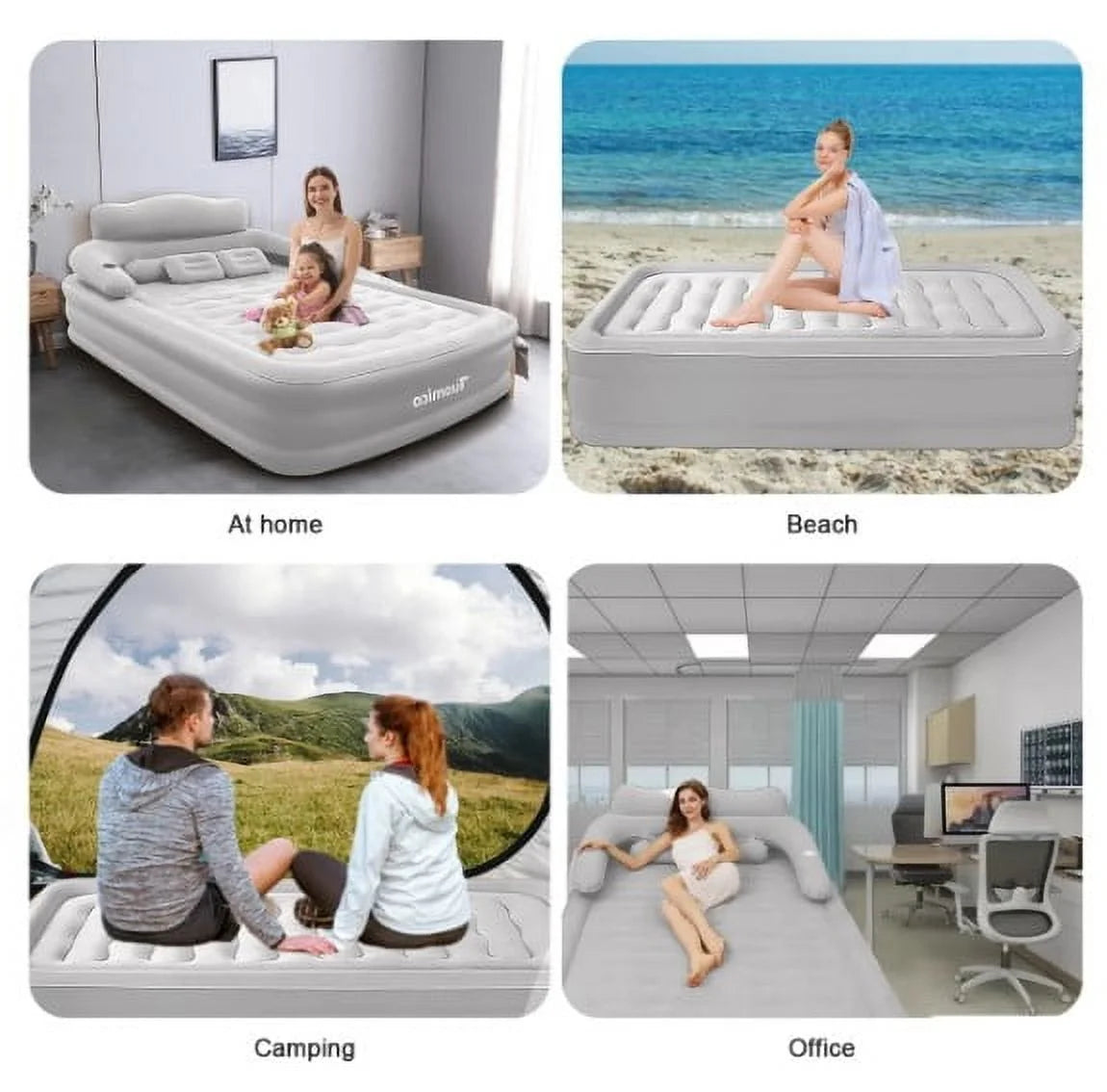 OUYI Inflatable Bed Double Leak-proof mattress with Electric Pump & Pillows Removable Backrest Multifunctional Foldable Air Sofa Guest Bed, 600lb Max(White, Queen Size)