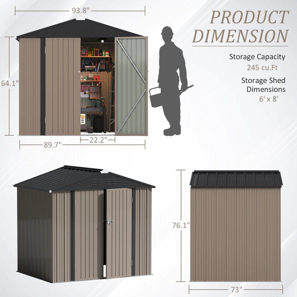 LACOO 4' x 6' Outdoor Storage Metal Shed for Tool Storage, Outdoor House for Backyard & Garden,Brown