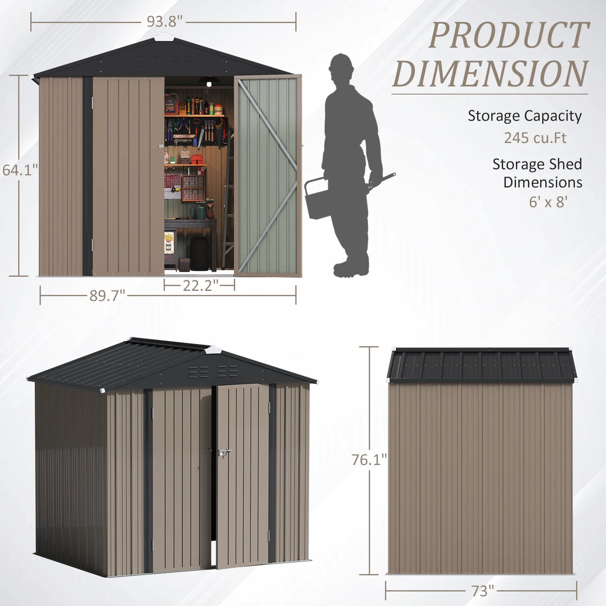 LACOO 4' x 6' Outdoor Storage Metal Shed for Tool Storage, Outdoor House for Backyard & Garden,Brown