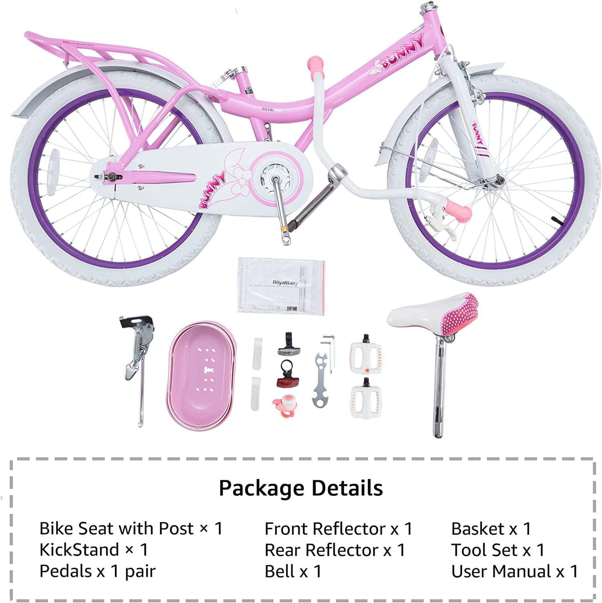 RoyalBaby Bunny 20 inch Girl-s Bicycle Kids Bike for Girls Childrens Bicycle Pink